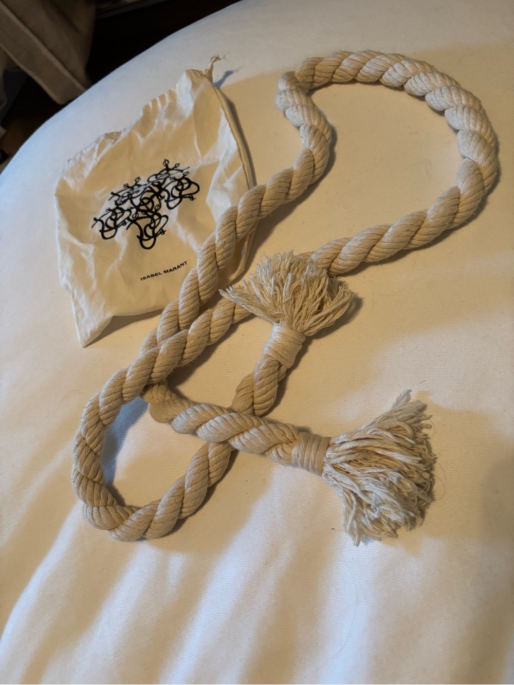 Isabel Marant Ivory Braided Rope Belt with Logo Dust Bag